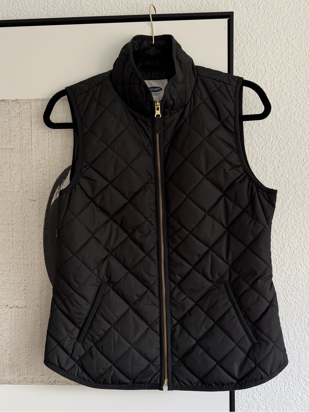 Old Navy Black Quilted Vest with Gold Zipper